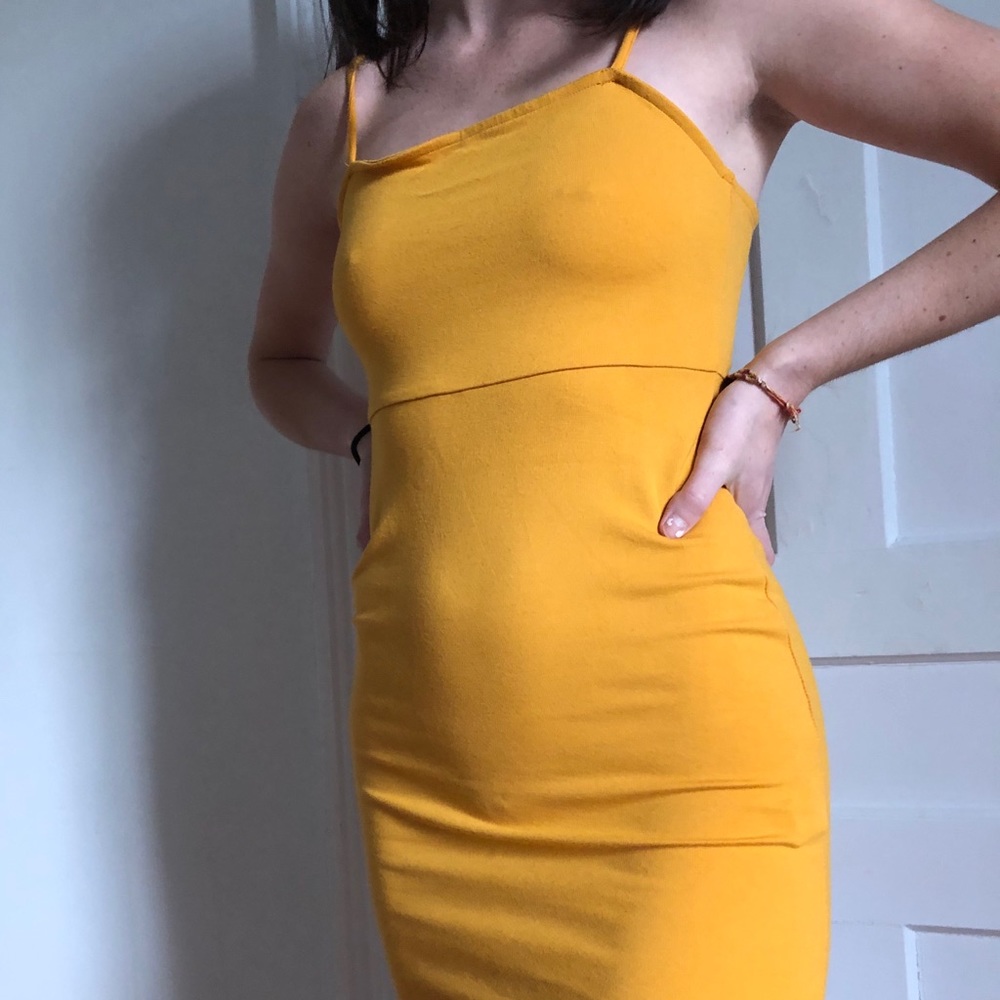 Yellow Spaghetti Strap Bodycon Dress